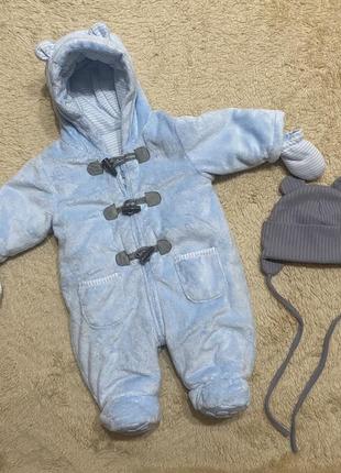 Комбинезон детский для мальчика + шапочка с ушками деми