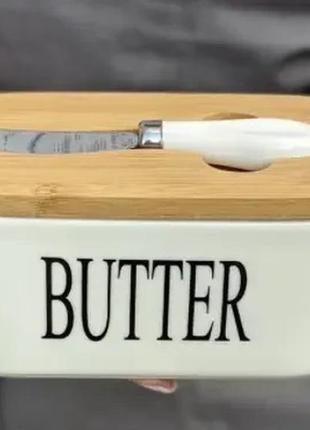 Масленка керамическая с бамбуковой крышкой и ножом "butter"2 фото