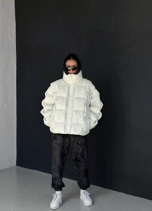 Трендова куртка-пуховик білого кольору ⚜️ преміум оверсайз куртка абстракція