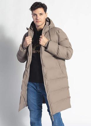 Длинный пуховик rains серо-бежевого цвета