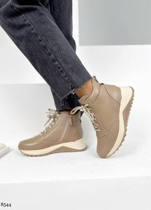 Високі кросівки, моко, натуральна шкіра, демі/зима