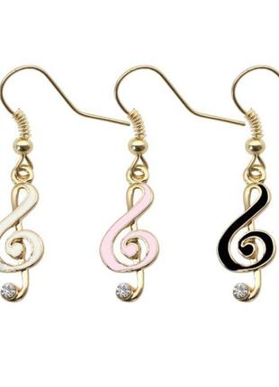 Сережки біжутерія з камінням жіночі "музичний ключ" рожеві2 фото