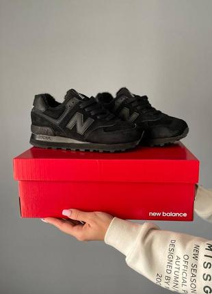 Зимові унісекс кросівки new balance 574 low black (хутро)4 фото