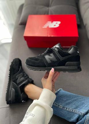 Зимові унісекс кросівки new balance 574 low black (хутро)6 фото