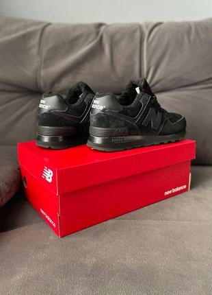 Зимові унісекс кросівки new balance 574 low black (хутро)9 фото