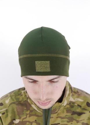 Армейская военная шапка polartec power stretch с липучкой олива хаки2 фото
