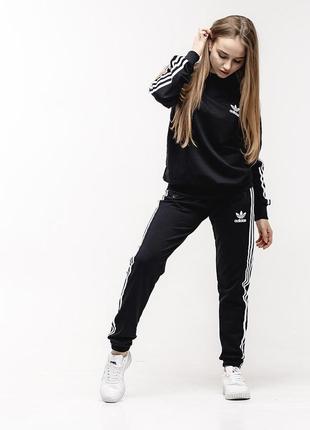 Жіночий спортивний костюм adidas чорний без капюшону | комплект світшот + штани4 фото