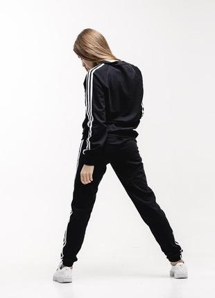 Жіночий спортивний костюм adidas чорний без капюшону | комплект світшот + штани5 фото