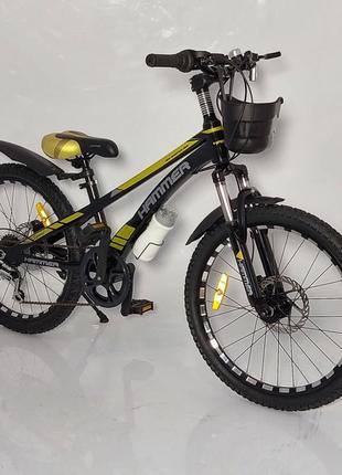 Гірський підлітковий велосипед 22 дюйми,рама 11 hammer va210-22"h, гідравлічний тормоз золотий
