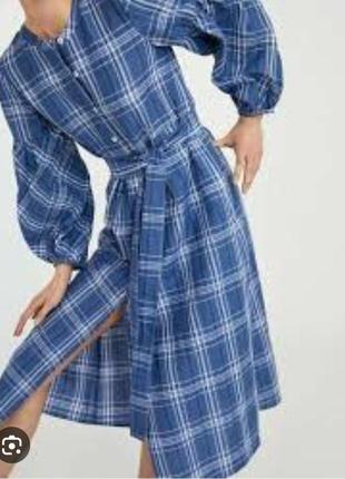 Платье рубашка миди рукава буфы zara лён коттон