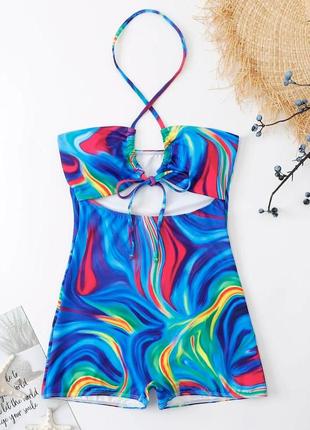 Суперовый слитный купальник с шортами принт абстракция hello summer 🌺🌴🌺2 фото