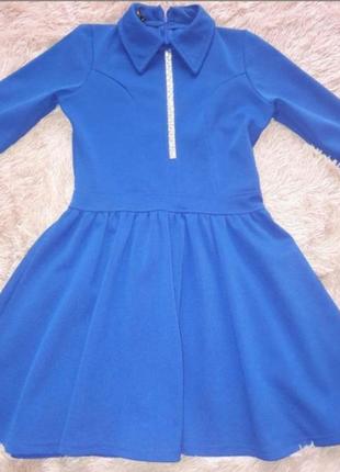 Трендовое платье платье синее пышная юбка с камушками4 фото