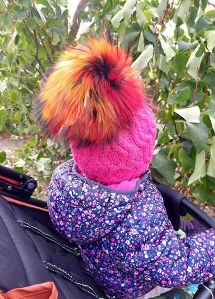 Теплая шапка на флисе с помпоном єнота осень зима на девочку 6-12мес5 фото
