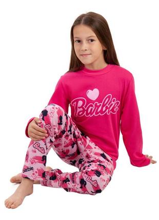Теплая пижама с начесом, подростковая теплая пижама котик, барби barbie, теплая пижама котик барбы для девчонки
