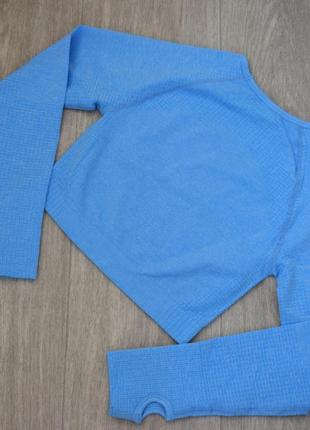 Лосины бесшовные голубые для спорта и топ с длинными рукавами