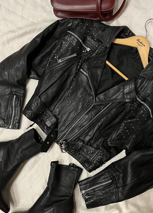 Шкiряна косуха бомбер оверсайз, байкер винтаж, тренд, zara