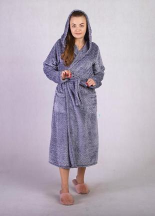 Жіночий довгий махровий халат косичка