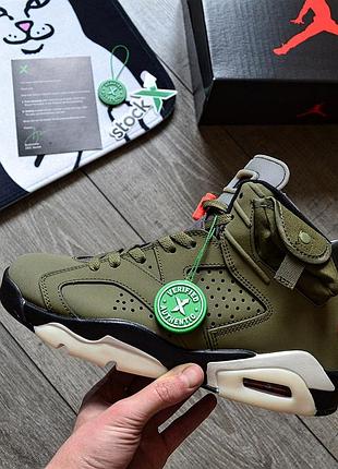 Топ ❗️ кроссовки travis scott x air jordan 6 retro gs 'olive'1 фото