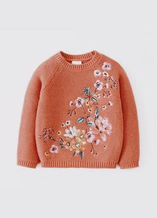 Джемпер для девочки next вязаный свитер терракотовый вышивка цветы размер 80 12 месяцев