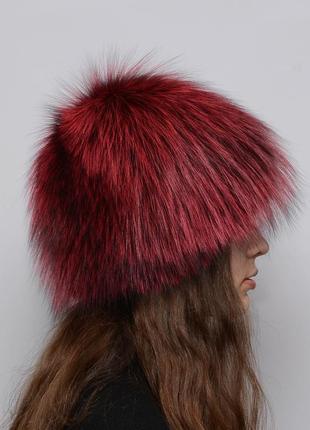 Женская меховая шапка из чернобурки парик (снопик)  марсал2 фото