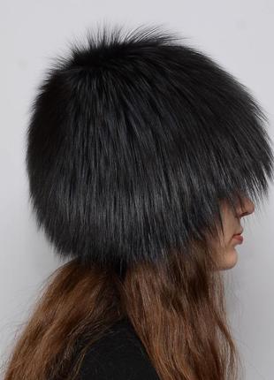 Женская меховая шапка из чернобурки парик (снопик) темный ирис2 фото
