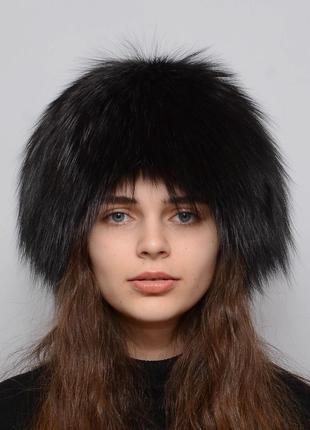 Женская меховая шапка из чернобурки парик (снопик)  шоколад1 фото