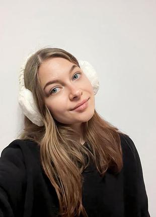 Хутряні білі навушники, мехові наушники теплі