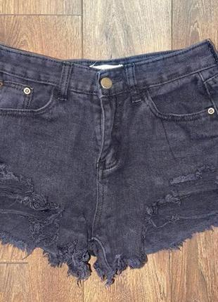 Стильные короткие джинсовые черные рваные шорты s monica jeans