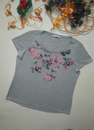 Классная стрейчевая футболка серый меланж с цветочной отделкой george2 фото
