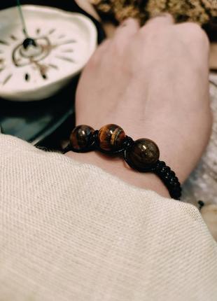 Плетений браслет талісман з натурального каменю тигрове око