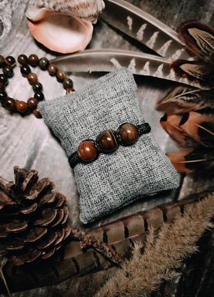 Плетений браслет талісман з натурального каменю тигрове око7 фото