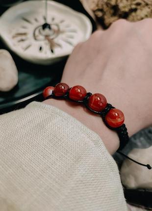 Плетений браслет талісман з натурального каменю сердолік6 фото