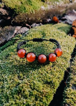 Плетений браслет талісман з натурального каменю сердолік8 фото