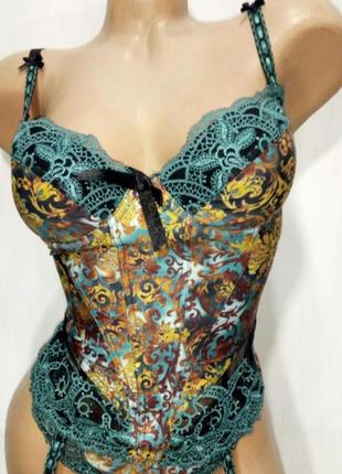 Balaloum жіночий корсет  чорний з синім з мереживом р 70в