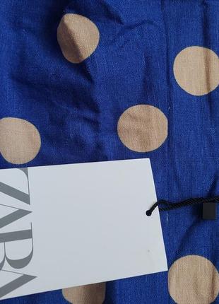 Сукня сарафан міді синя в горох принт з розрізом льон віскоза xs s zara 8741/0458 фото