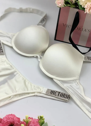 Женский комплект нижнего белья victoria's secret, белье victoria's secret rhinestone с push-up белый