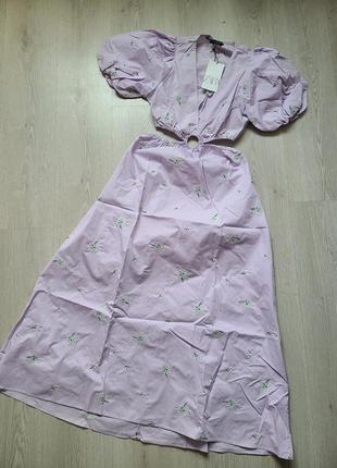 Плаття сукня сарафан фіолетовий котон вишивка цвіти принт zara s 2265/3206 фото