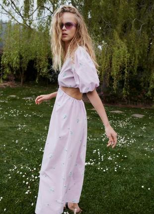 Плаття сукня сарафан фіолетовий котон вишивка цвіти принт zara s 2265/3202 фото