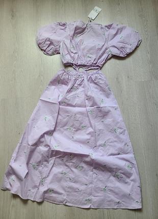 Плаття сукня сарафан фіолетовий котон вишивка цвіти принт zara s 2265/3207 фото