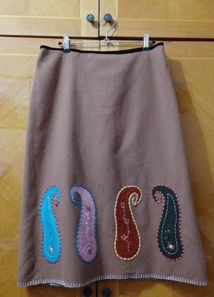 Брендовая стильная юбка с вышивкой шерсть вискоза р.42 от бренда kookaи9 фото