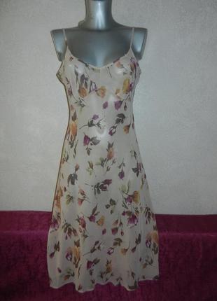 12/40/м*m&s*англія! бежевий шифоновий пеньюар у квітах,новий