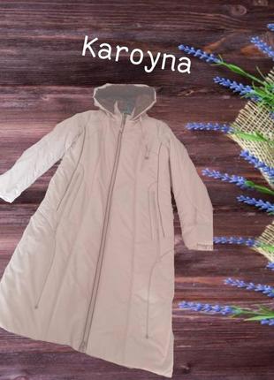 Karoyna утеплене демісезонне жіноче пальто капюшон молочний/шоколад 48