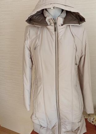 ✨✨karoyna утепленное демисезонное женское пальто  капюшон молочное/шоколад 48✨✨2 фото