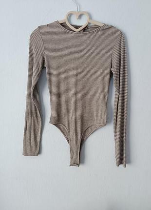 Боді кофта лонгслів в полоску сіре віскоза базове класичне