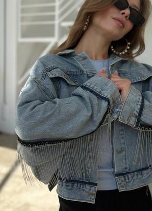 Джинсовка джинсовая куртка с бахромой очень красивая стильная модная4 фото