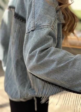 Джинсовка джинсовая куртка с бахромой очень красивая стильная модная9 фото