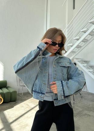 Джинсовка джинсовая куртка с бахромой очень красивая стильная модная10 фото