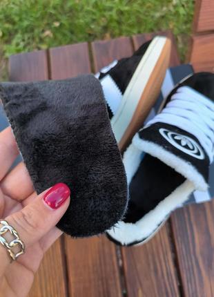 Зимові жіночі кросівки adidas campus black white fur хутро4 фото