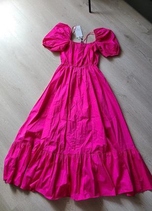 Платье сарафан миди малиновое нарядное коттон рукав фонарь zara s m 2687/7307 фото