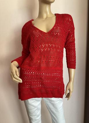 Красный ажурный свитер/l/ brend yessica1 фото